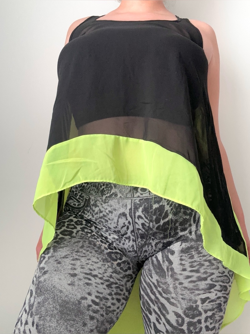 2010s baddie chiffon top neon green sheer